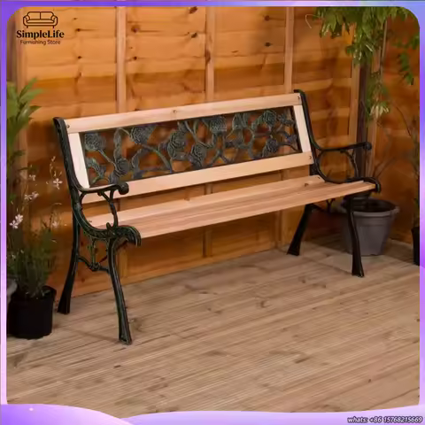 Banc 3 places lattes bois et pieds fonte