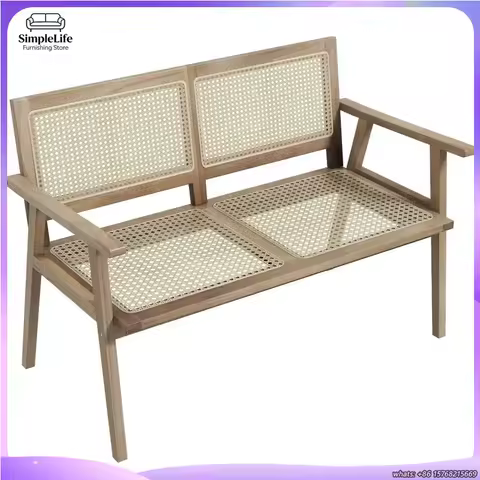 Banc de jardin bois et rotin – 2 places