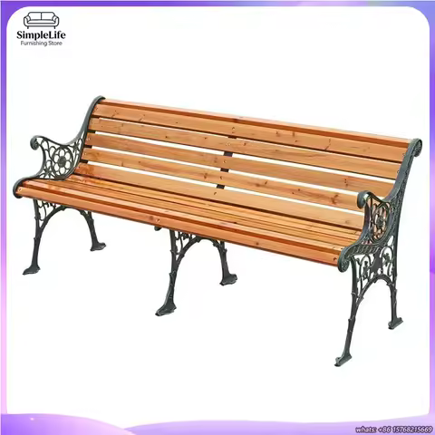 Banc fer forgé tête de lion – cour pavée